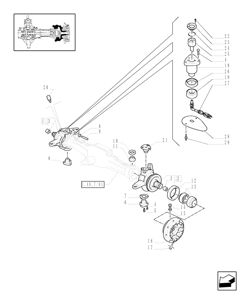 Схема запчастей Case IH MXM140 - (1.40.7/02[01A]) - (VAR.463/1) 4WD FRONT AXLE WITH SUSPENSIONS, BRAKE, TERRALOCK, FPS - STEERING PIVOT PINS - D5196 (04) - FRONT AXLE & STEERING