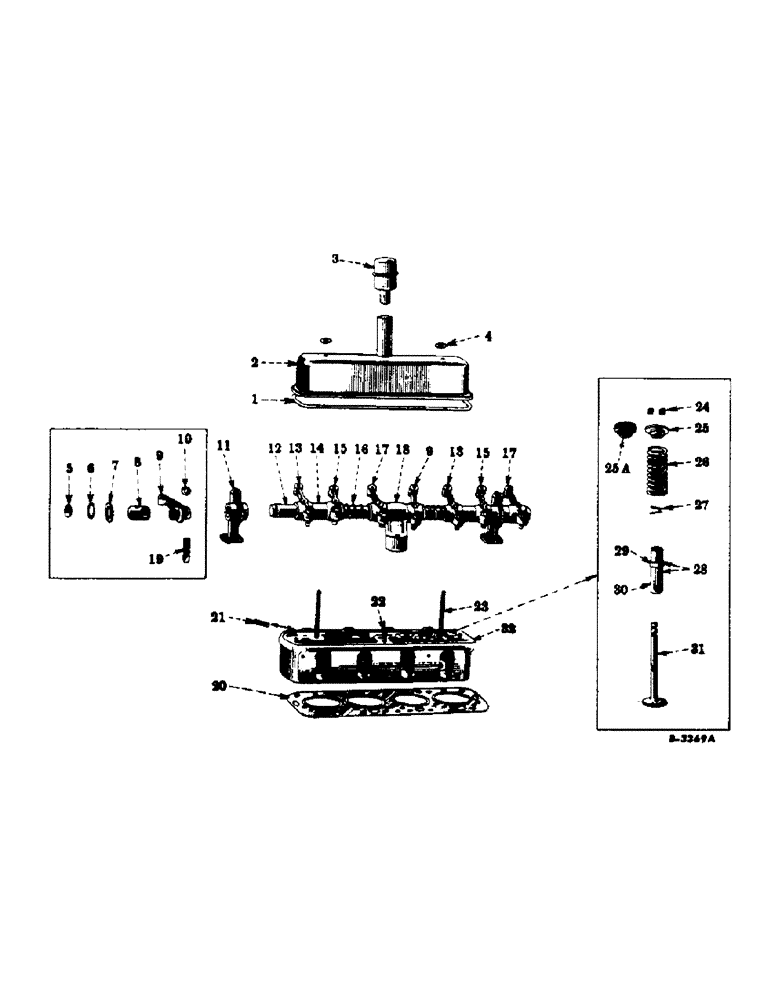 Схема запчастей Case IH FARMALL C - (008) - ENGINE, CYLINDER HEAD, VALVE COVER, VALVES AND VALVE LEVERS (01) - ENGINE