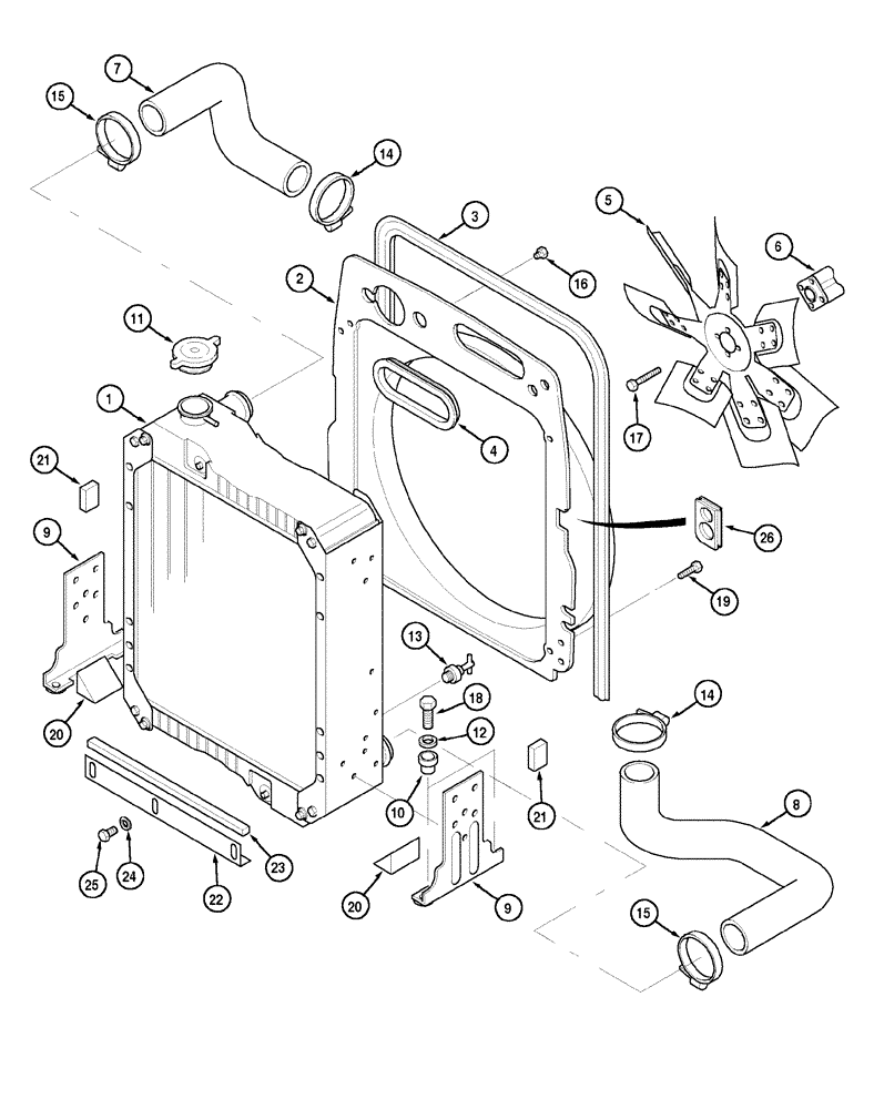 Схема запчастей Case IH C60 - (02-02) - RADIATOR AND CONNECTIONS (02) - ENGINE