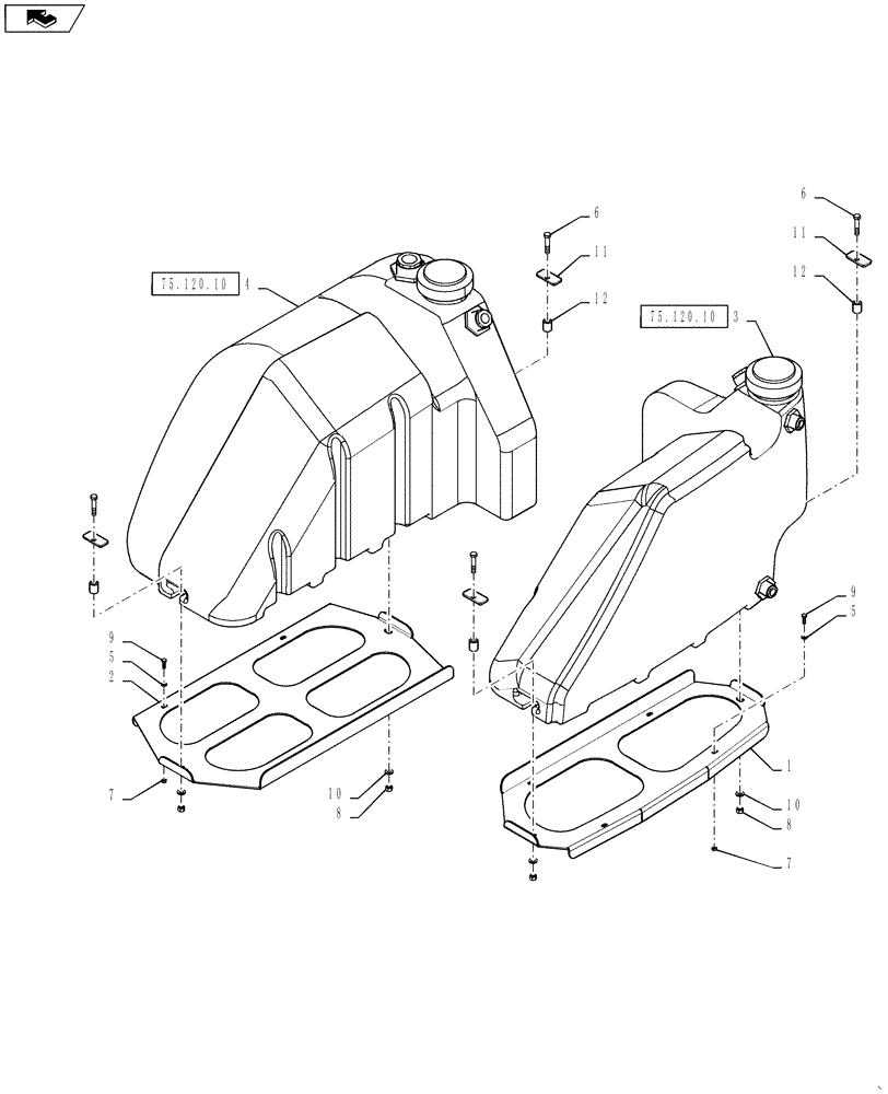 Схема запчастей Case IH 3230 - (75.120.13[01]) - RINSE TANK, MOUNTING GROUP, BSN YCT033001 (75) - SOIL PREPARATION