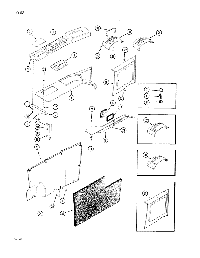 Схема запчастей Case IH 7150 - (9-062) - CAB CONTROL CONSOLE, 96996C3 TRANSMISSION AND HITCH COVER (09) - CHASSIS/ATTACHMENTS