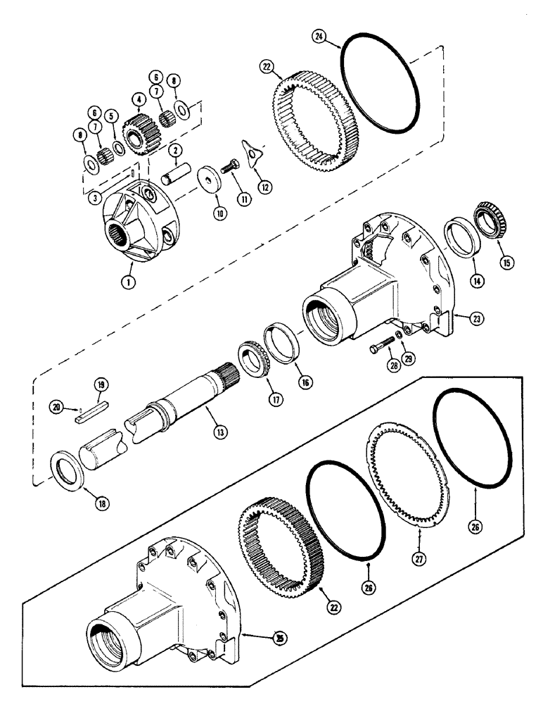 Схема запчастей Case IH 1370 - (212) - REAR AXLE HOUSING AND PLANET GEARS, 3-7/8 INCH DIAMETER AXLE SHAFT, FIRST USED TRANS. S/N 10032467 (06) - POWER TRAIN