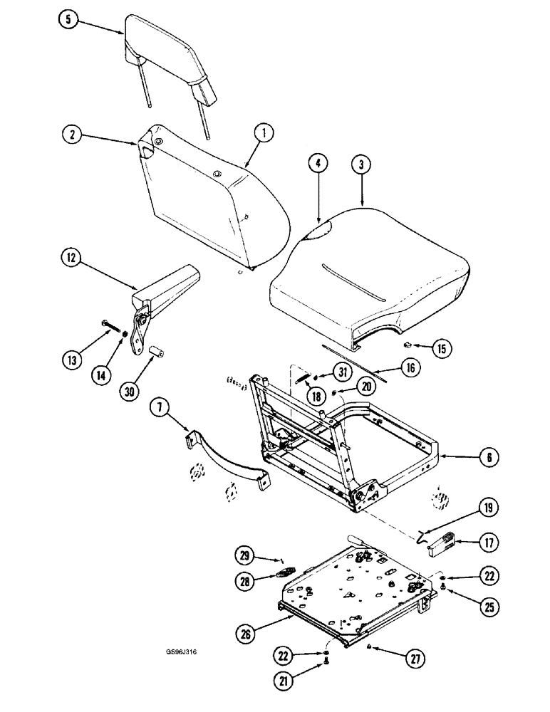 Схема запчастей Case IH 1660 - (9G-12) - SEAT ASSEMBLY, BOSTROM (10) - CAB & AIR CONDITIONING