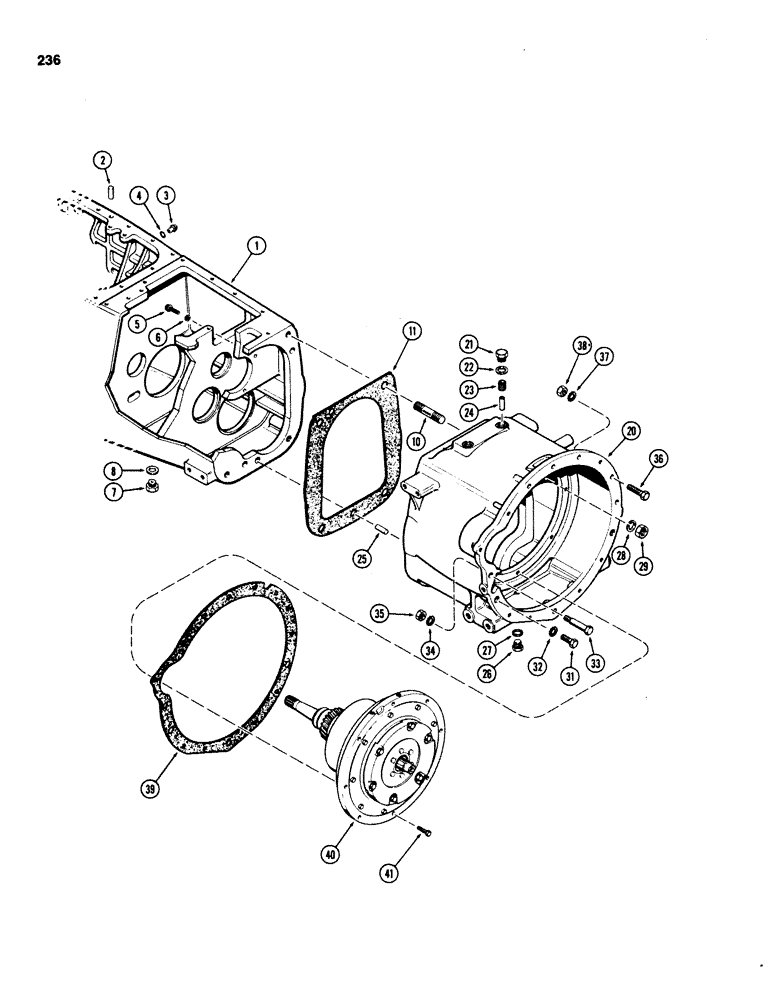 Схема запчастей Case IH 1070 - (0236) - TRANSMISSION AND CLUTCH HOUSING, POWER SHIFT (06) - POWER TRAIN