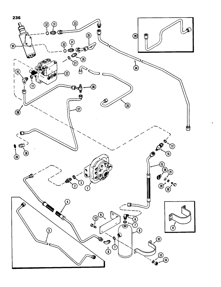 Схема запчастей Case IH 970 - (236) - STEERING AND BRAKE VALVE SYSTEM, POWER BRAKES WITH POWER SHIFT FIRST USED TRACTOR SN 8693001 (05) - STEERING