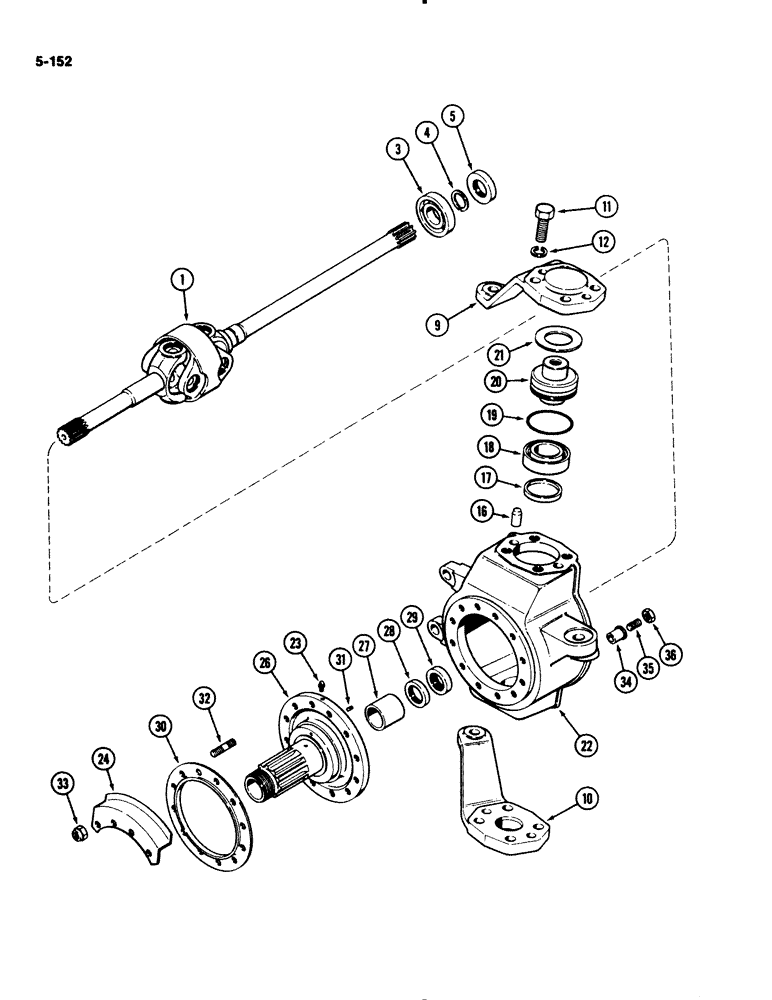 Схема запчастей Case IH 2294 - (5-152) - FRONT AXLE, UNIVERSAL JOINT AND STUB AXLE, MFD TRACTORS, CARRARO AXLE (05) - STEERING