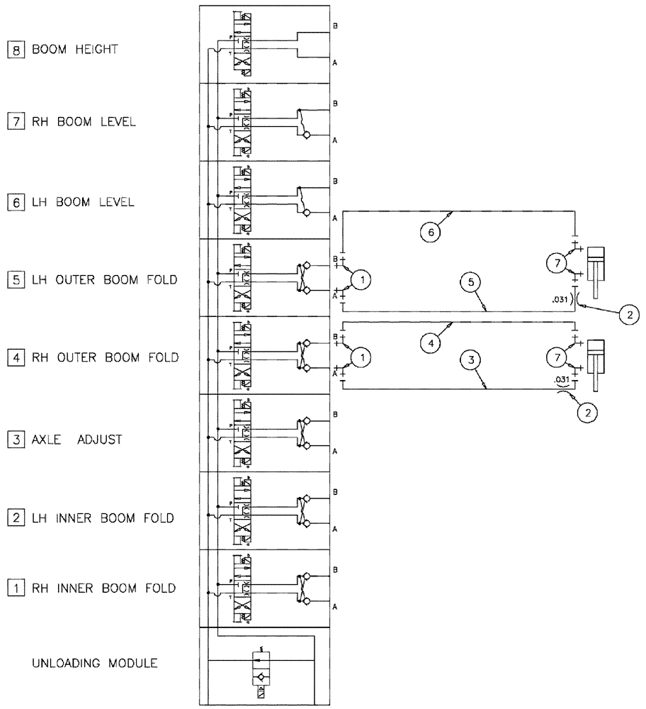 Схема запчастей Case IH SPX3310 - (06-024) - BOOM OUTER FOLD HYDRAULIC GROUP - BEFORE SERIAL #20002 Hydraulic Plumbing