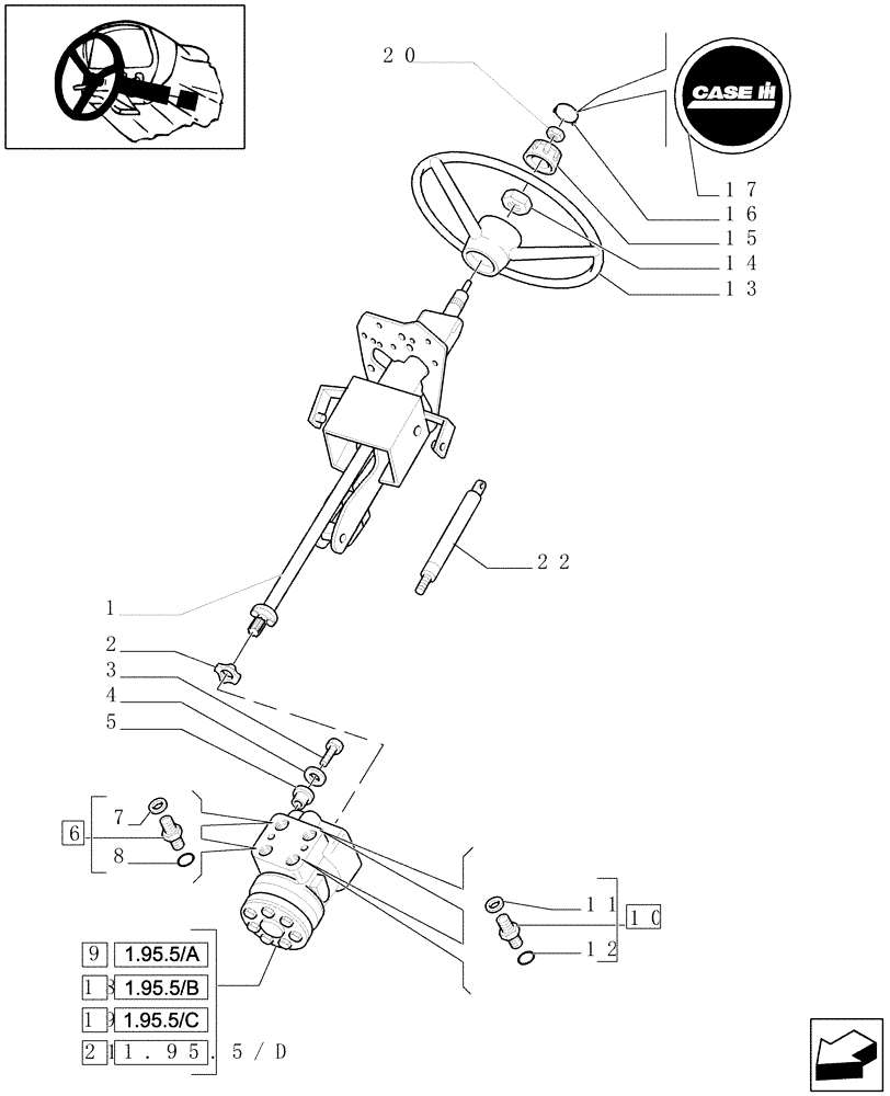 Схема запчастей Case IH MXU130 - (1.95.5[01]) - HYDROSTATIC STEERING WHEEL AND STEERING COLUMN (10) - OPERATORS PLATFORM/CAB