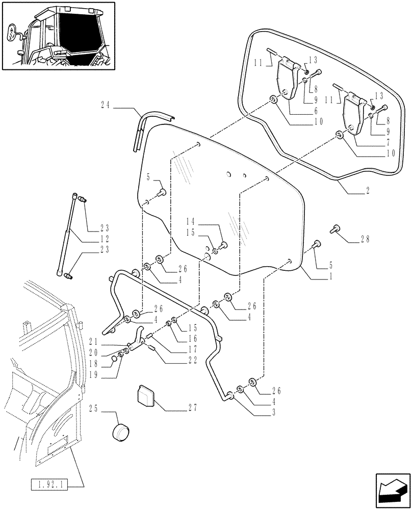 Схема запчастей Case IH MAXXUM 130 - (1.92.4) - REAR WINDOW AND RELATED PARTS (10) - OPERATORS PLATFORM/CAB