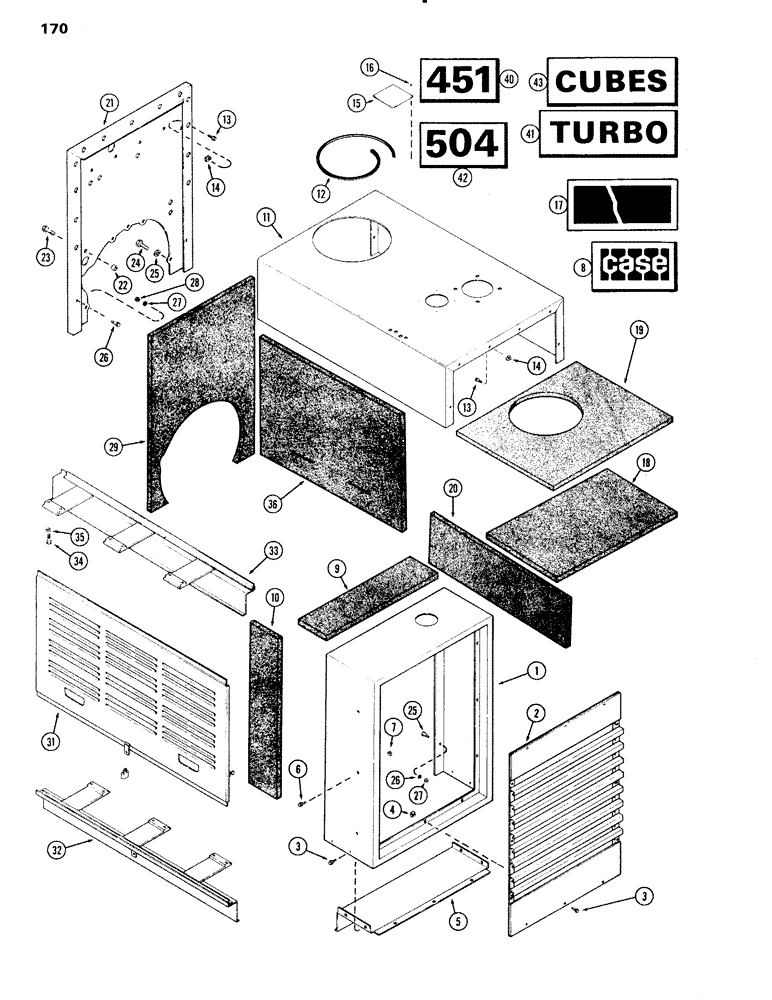 Схема запчастей Case IH 451BDT - (170) - ENCLOSURE, COMPLETE, WITH INSULATION, TURBOCHARGED ENGINES, F (09) - CHASSIS
