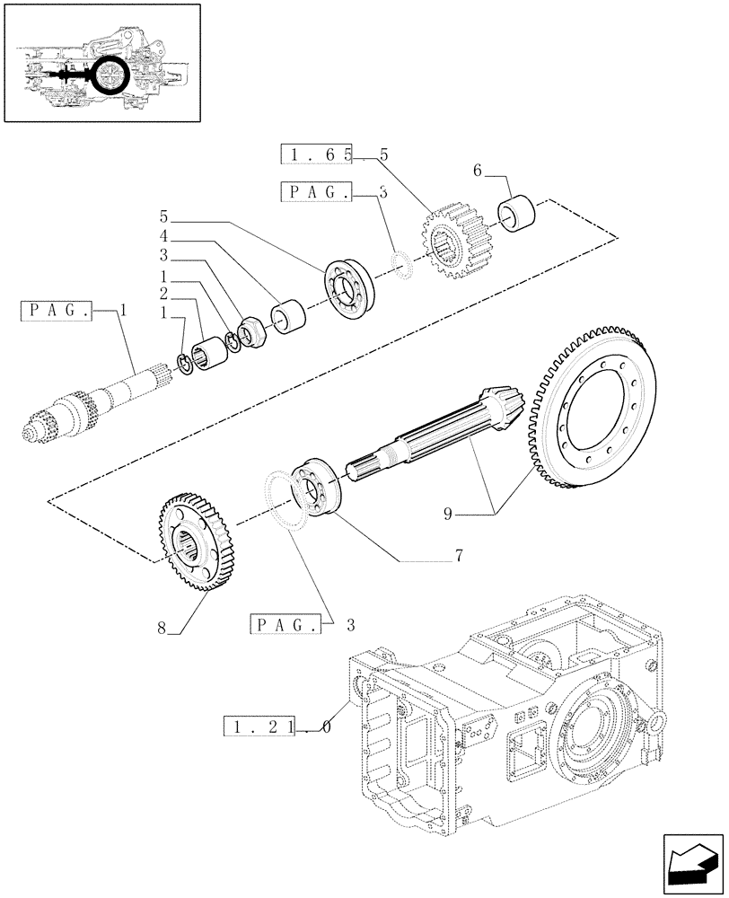 Схема запчастей Case IH MAXXUM 115 - (1.32.1[02]) - TRANSMISSION 12X12 (40 KM/H) - PINION AND CROWN GEAR (03) - TRANSMISSION