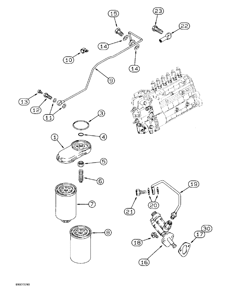 Схема запчастей Case IH 9330 - (3-014) - FUEL FILTER AND TRANSFER PUMP, 6T-830 ENGINE, 6TA-830 ENGINE, PRIOR TO S/N JEE0036501 (03) - FUEL SYSTEM