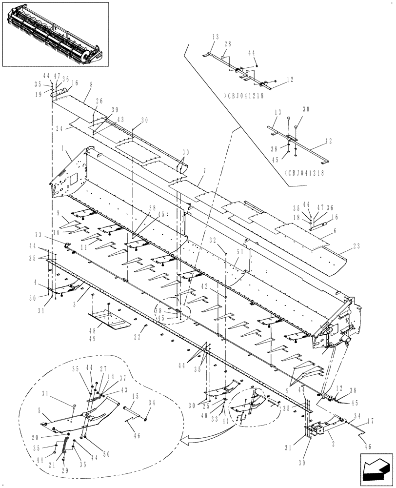 Схема запчастей Case IH 2020 - (20.12.01[3]) - MAIN FRAME & FLOORS, 2020, 20 FT & 25 FT, PIN CBJ021301 AND AFTER (58) - ATTACHMENTS/HEADERS