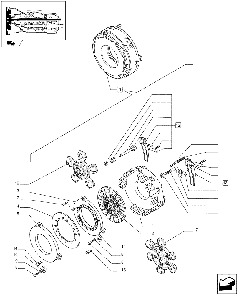 Схема запчастей Case IH JX95 - (1.25.0/01A) - CLUTCH - RELEVANT PARTS - FOR STRADDLE VERSION (03) - TRANSMISSION