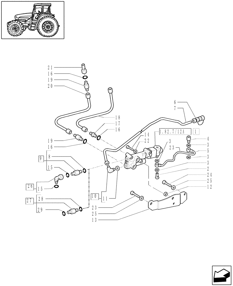 Схема запчастей Case IH JX1070U - (1.82.7/13) - (VAR.414) TRAILER BRAKE VALVE BOSCH - PARTS (07) - HYDRAULIC SYSTEM