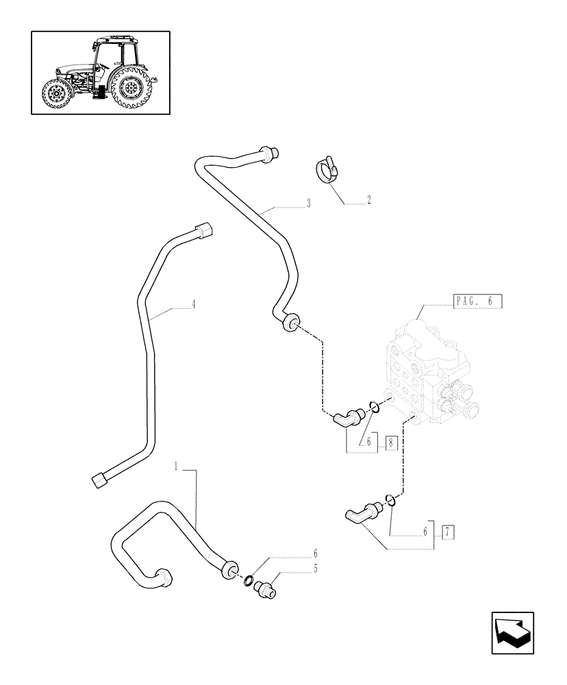 Схема запчастей Case IH JX1095C - (1.82.7/08[08]) - (VAR.124) 2 MID-MOUNT REMOTE VALVES WITH JOYSTICK - PIPES - D5484 (07) - HYDRAULIC SYSTEM