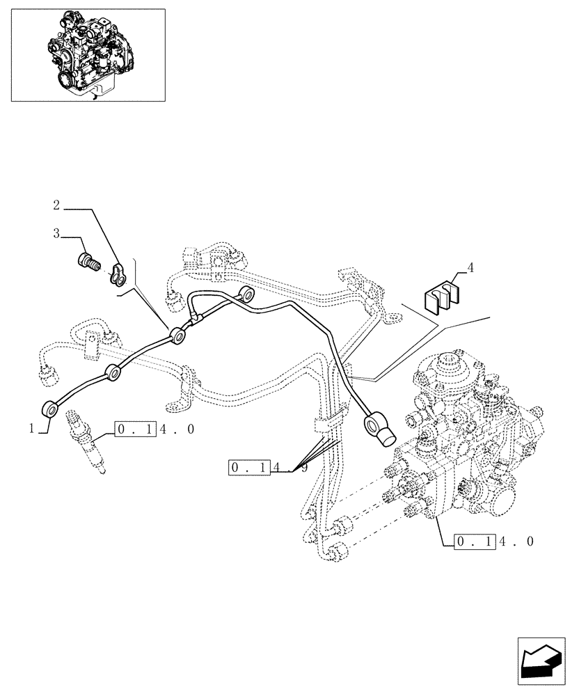 Схема запчастей Case IH PX110 - (0.20.4[01]) - INJECTION EQUIPMENT - PIPING (504061623) (02) - ENGINE