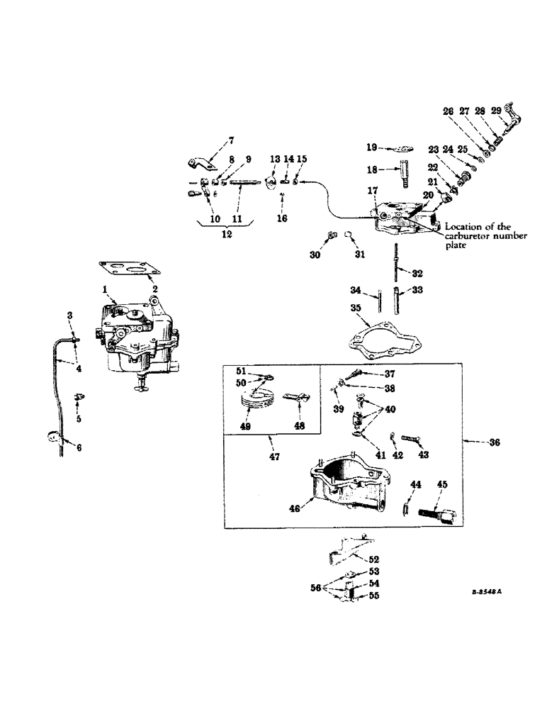 Схема запчастей Case IH 450-SERIES - (082) - DIESEL ENGINE, CARBURETOR INTERNATIONAL MODEL F-8, FOR STARTING ON GASOLINE (01) - ENGINE