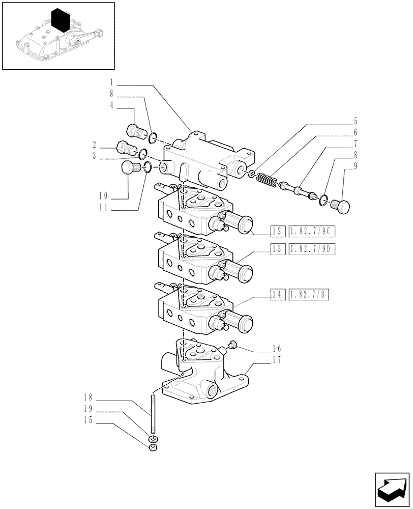 Схема запчастей Case IH JX1075C - (1.82.7/10[04]) - (VAR.164) 3 REMOTE VALVES FOR EDC (1 STD+1 W/FL.+1 W/FL.) - CONTROL VALVES - D5484 (07) - HYDRAULIC SYSTEM