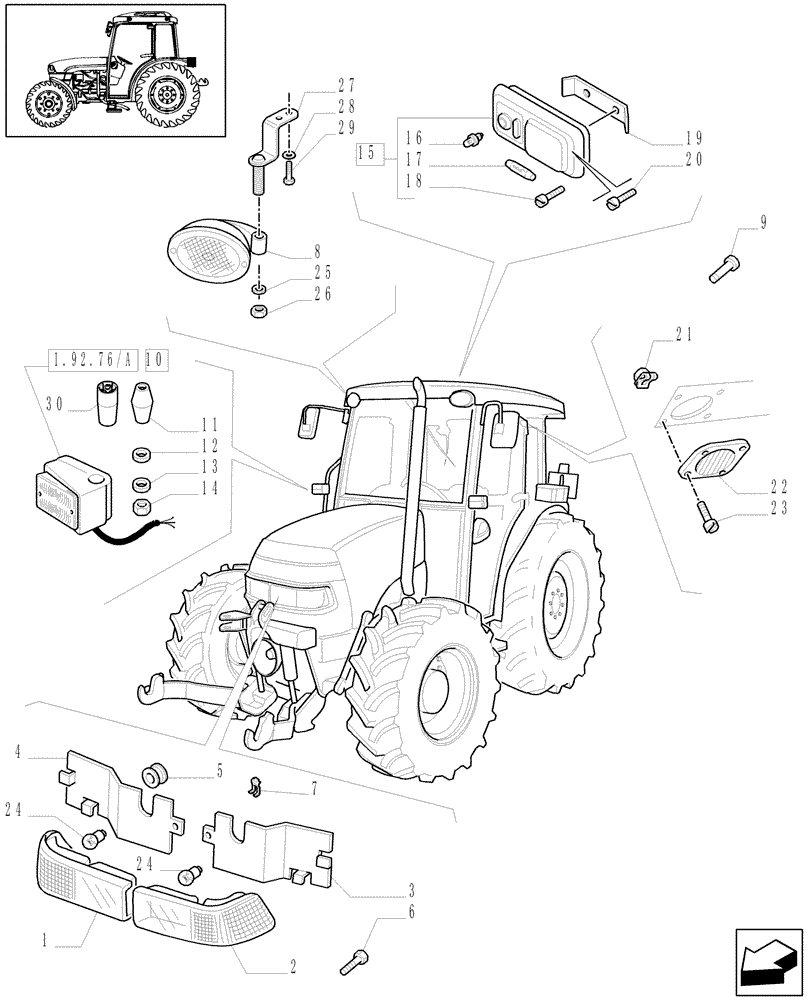 Схема запчастей Case IH JX1075C - (1.92.76[01]) - LIGHTING COMPONENTS - W/CAB (10) - OPERATORS PLATFORM/CAB