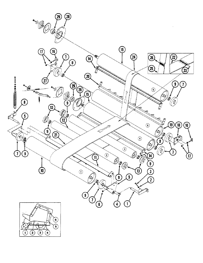 Схема запчастей Case IH 3450 - (46) - BELTS AND ROLLER ASSEMBLIES 1 THRU 6, MACHINES W/ 1.378" (35 MM) ID BEARINGS, PRIOR TO P.I.N. 001280 