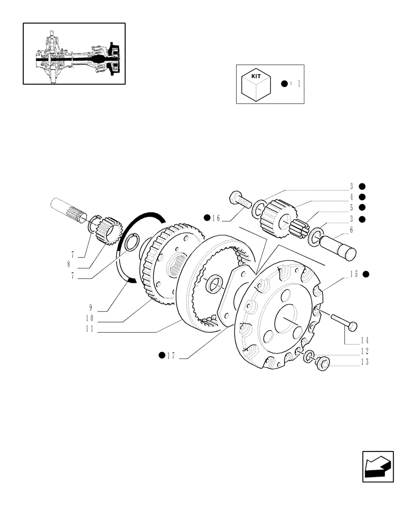 Схема запчастей Case IH JX80 - (1.40.0/10[04A]) - FRONT AXLE - PLANETARY GEAR SUPPORT , BEARING AND DISKS - D4998 (04) - FRONT AXLE & STEERING