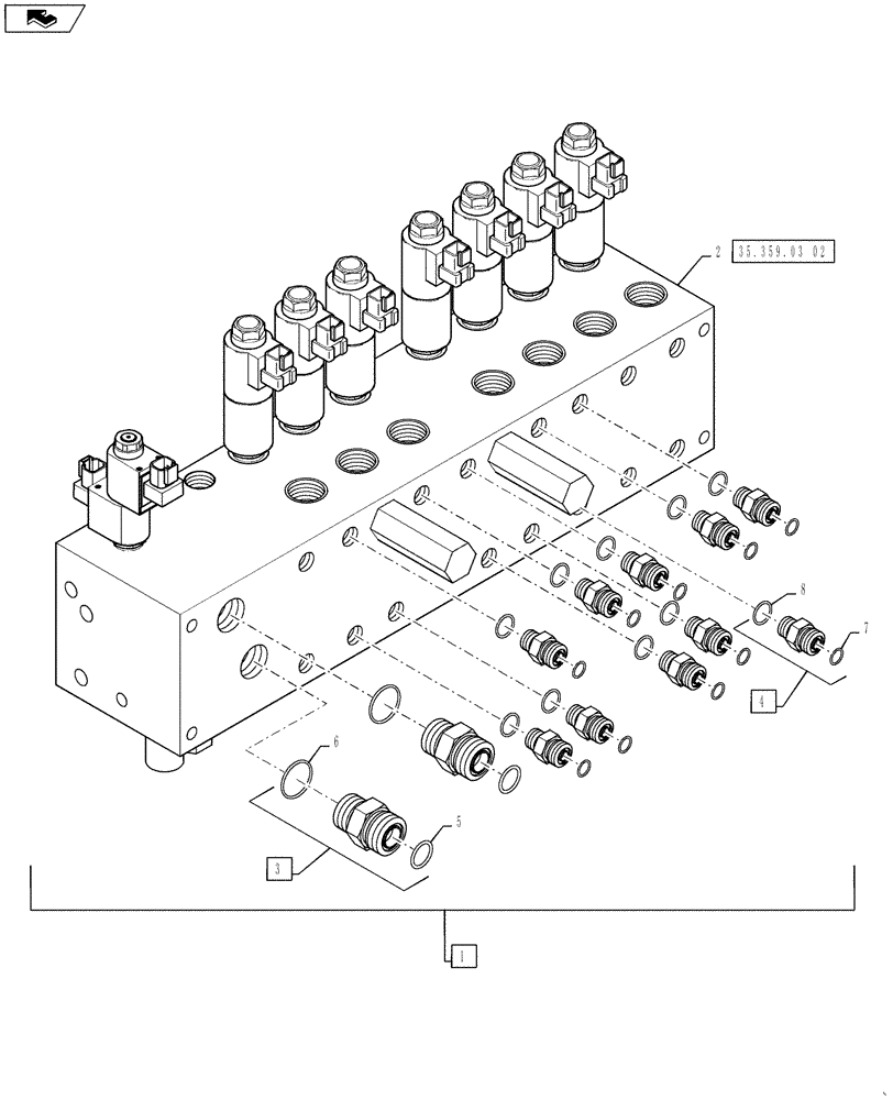 Схема запчастей Case IH 810 - (35.359.03[01]) - 7 SECTION VALVE BANK (35) - HYDRAULIC SYSTEMS