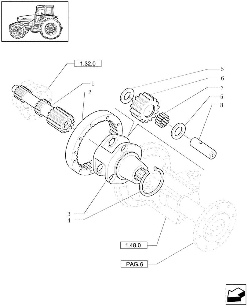 Схема запчастей Case IH JX1100U - (1.48.1[05]) - FINAL DRIVE, GEARS AND SHAFTS (05) - REAR AXLE