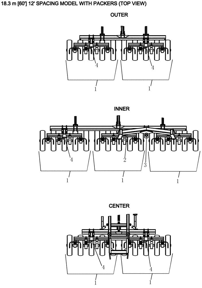 Схема запчастей Case IH 700 - (75.200.24) - LAYOUT, PACKERS 18.3 M 60 - 12" SPACING (75) - SOIL PREPARATION