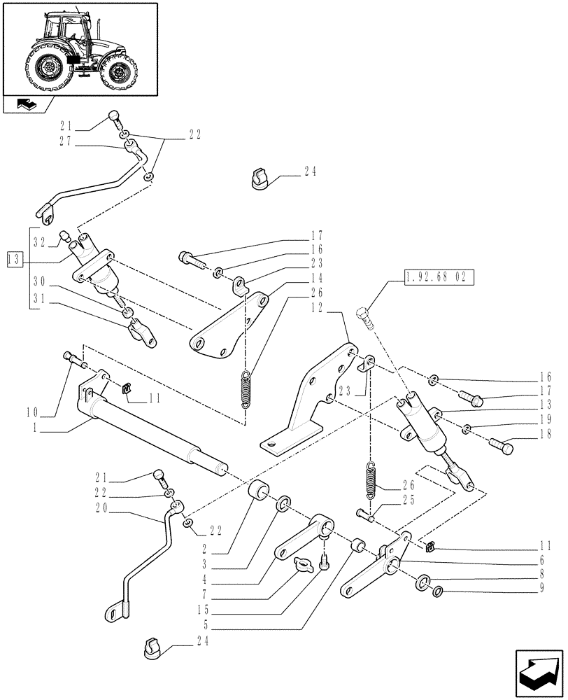 Схема запчастей Case IH FARMALL 60 - (1.67.1[02]) - BRAKE CONTROL RODS (05) - REAR AXLE