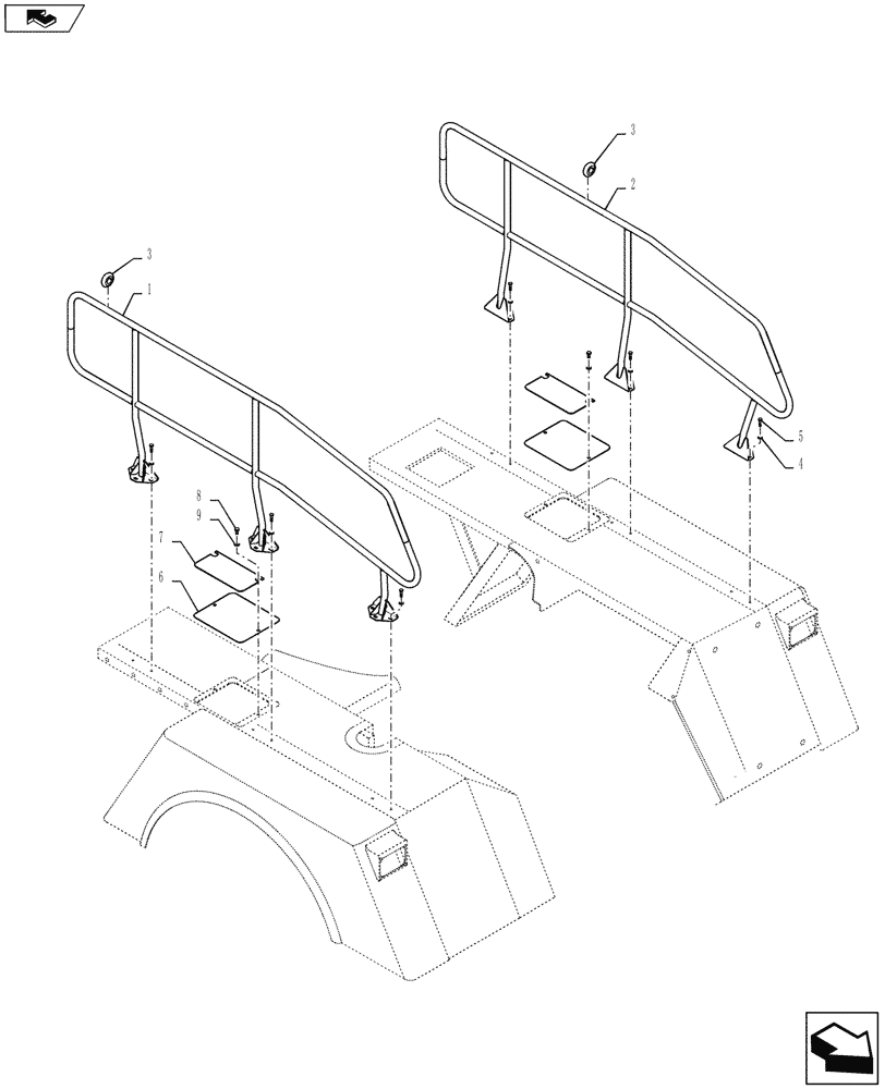 Схема запчастей Case IH TITAN 4030 - (90.118.05) - HANDRAIL, USED WITH 810 FLEX-AIR SYSTEM (90) - PLATFORM, CAB, BODYWORK AND DECALS