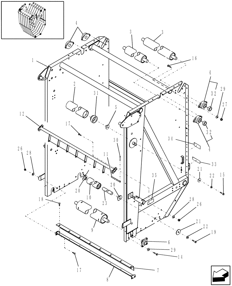 Схема запчастей Case IH RBX462 - (14.45[2]) - TAILGATE & SMOOTH ROLL, P.I.N. HBJ00068080 & AFTER (14) - BALE CHAMBER