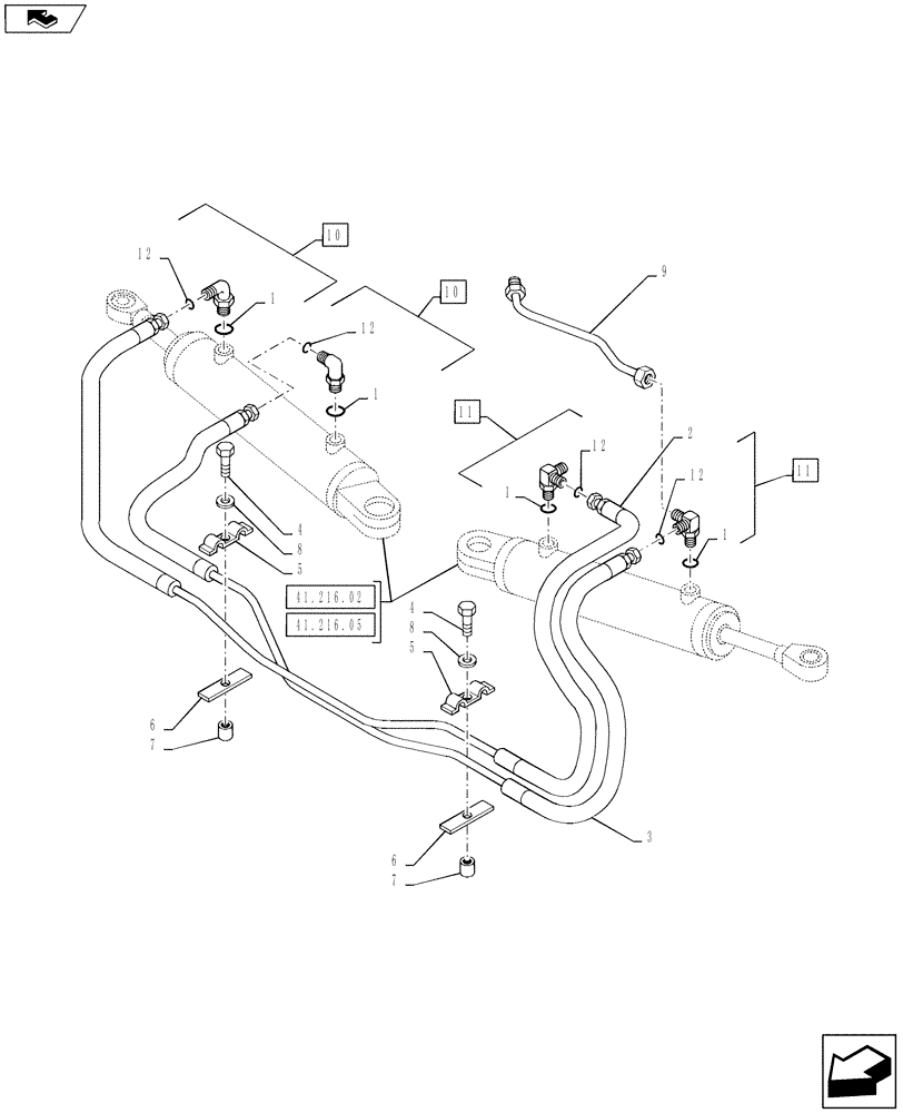 Схема запчастей Case IH PUMA 160 - (41.200.03) - VAR - 330414, 330427 - CL.3 SUSPENDED FRONT AXLE - STEERING CYLINDER HYD. LINE (41) - STEERING