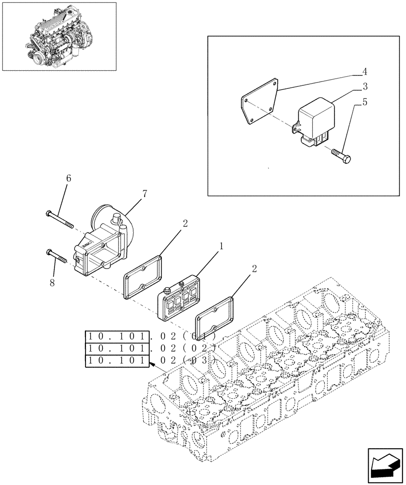 Схема запчастей Case IH 8120 - (10.254.01[02]) - INTAKE MANIFOLD & HEATER - 8120/8120(LA) (10) - ENGINE