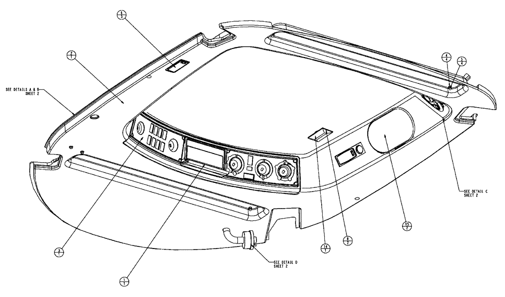 Схема запчастей Case IH FLX4510 - (01-010[01]) - CONSOLE ASSEMBLY, OVERHEAD (10) - CAB