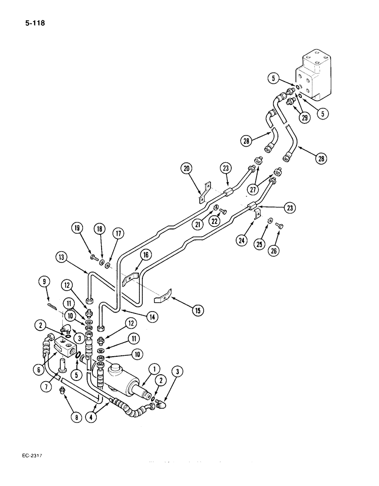 Схема запчастей Case IH 385 - (5-118) - STEERING PIPES FRONT, 2 WHEEL DRIVE, P.I.N. 18001 AND AFTER (05) - STEERING