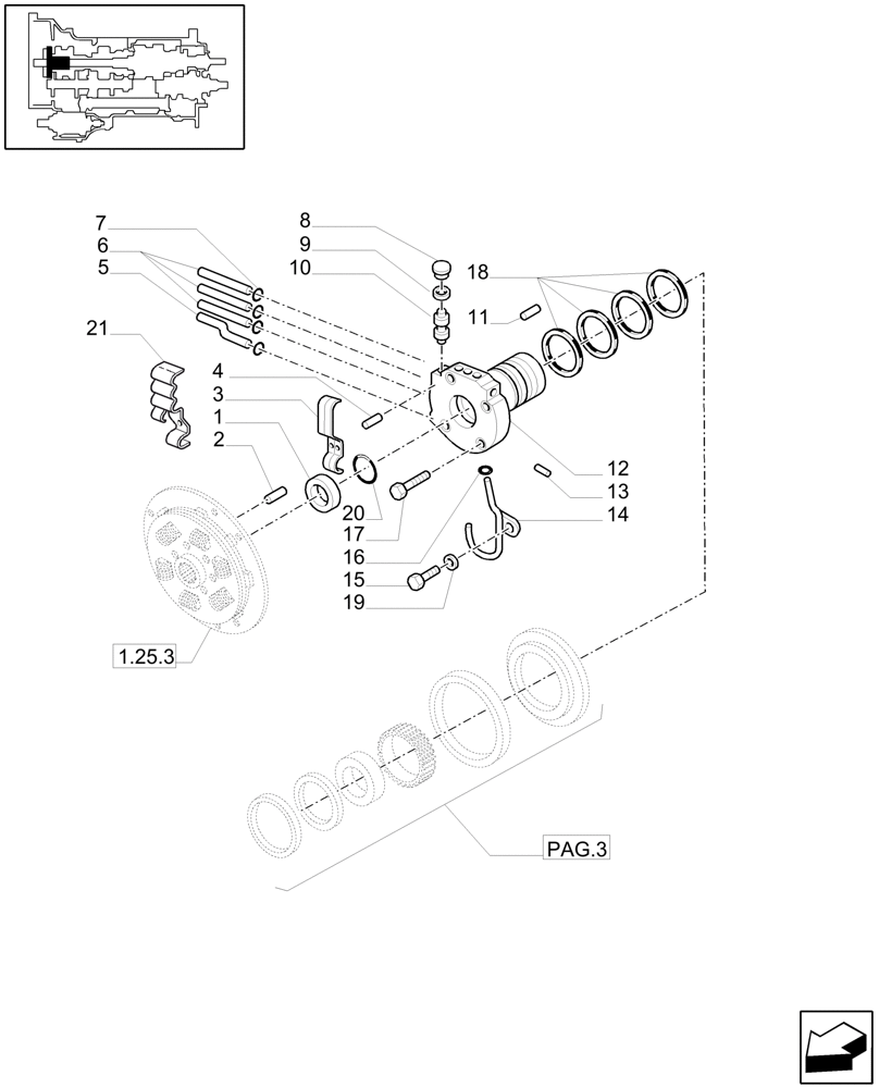 Схема запчастей Case IH MXU125 - (1.28.1/03[02]) - (VAR.129-140-147) 16X16 (SPS) GEARBOX - CLUTCH MANIFOLD (03) - TRANSMISSION