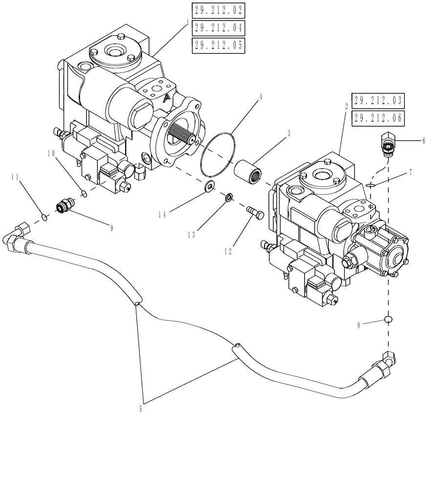 Схема запчастей Case IH 625 - (29.212.01) - TANDEM PUMP ASSEMBLY HYDROSTATIC (29) - HYDROSTATIC DRIVE