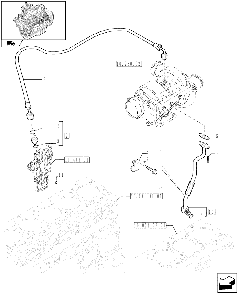 Схема запчастей Case IH F4GE9684R J603 - (10.250.03) - PIPING - ENGINE OIL (2853332) 