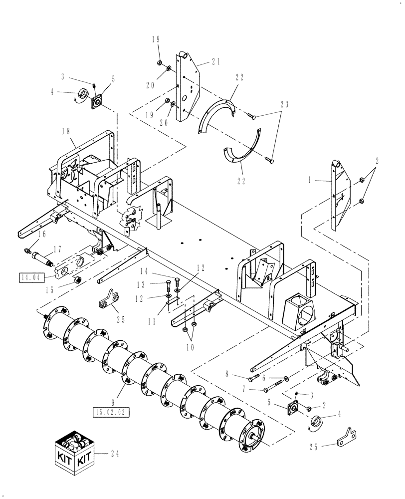 Схема запчастей Case IH DCX131F - (15.02/01) - HEADER AND ROTOR MOUNTING (15) - CROP CONDITIONING