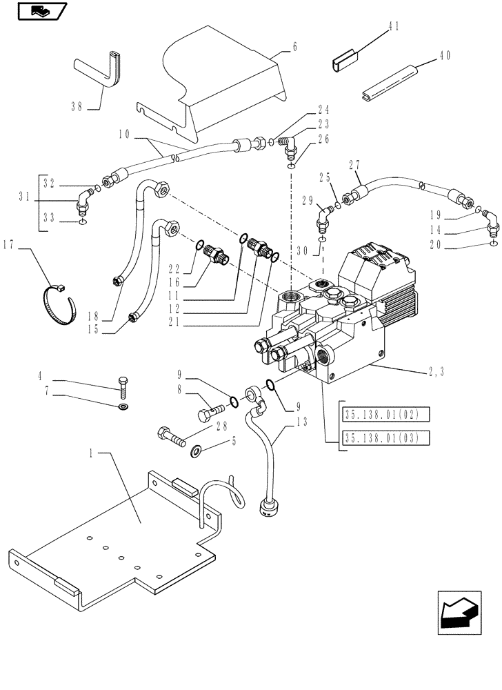 Схема запчастей Case IH MAGNUM 210 - (35.138.01[01]) - ELECTRONIC MID MOUNTED VALVES (35) - HYDRAULIC SYSTEMS