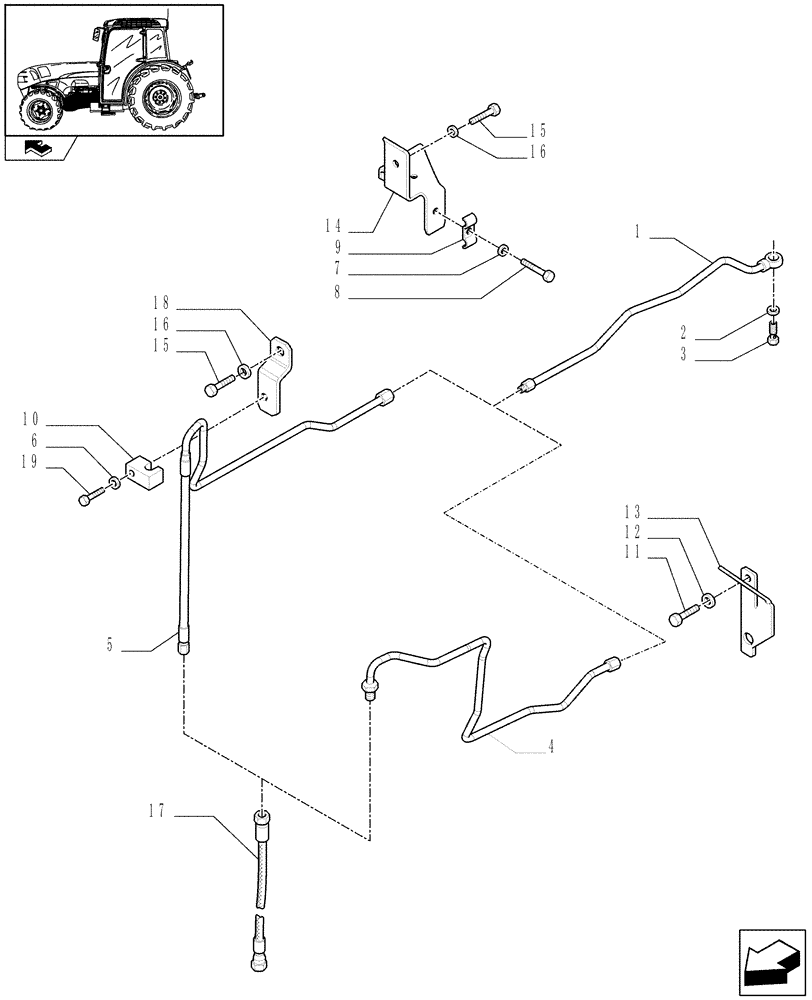 Схема запчастей Case IH FARMALL 75N - (1.32.8/01) - 4WD DIFFERENTIAL LOCK PIPES (03) - TRANSMISSION