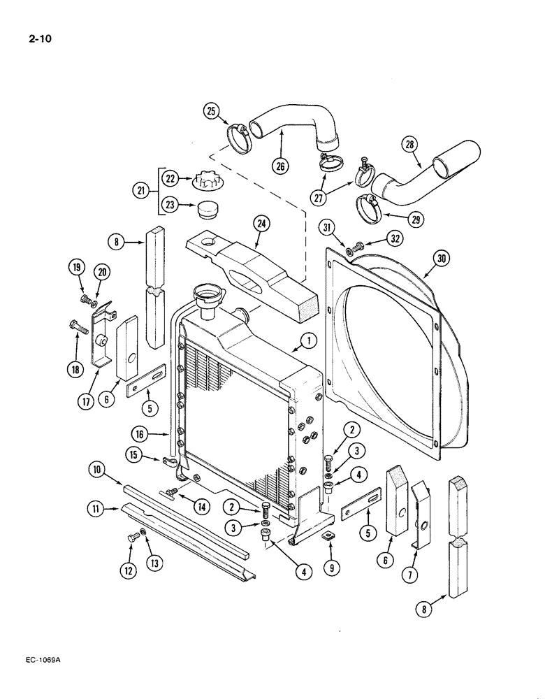 Схема запчастей Case IH 585 - (2-10) - RADIATOR AND CONNECTIONS, AIR CONDITIONING (02) - ENGINE