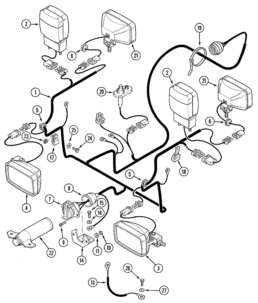 Схема запчастей Case IH 5220 - (4-30) - ELECTRICAL HARNESS, REAR FENDER AND CONNECTIONS, TRACTORS WITHOUT CAB (04) - ELECTRICAL SYSTEMS