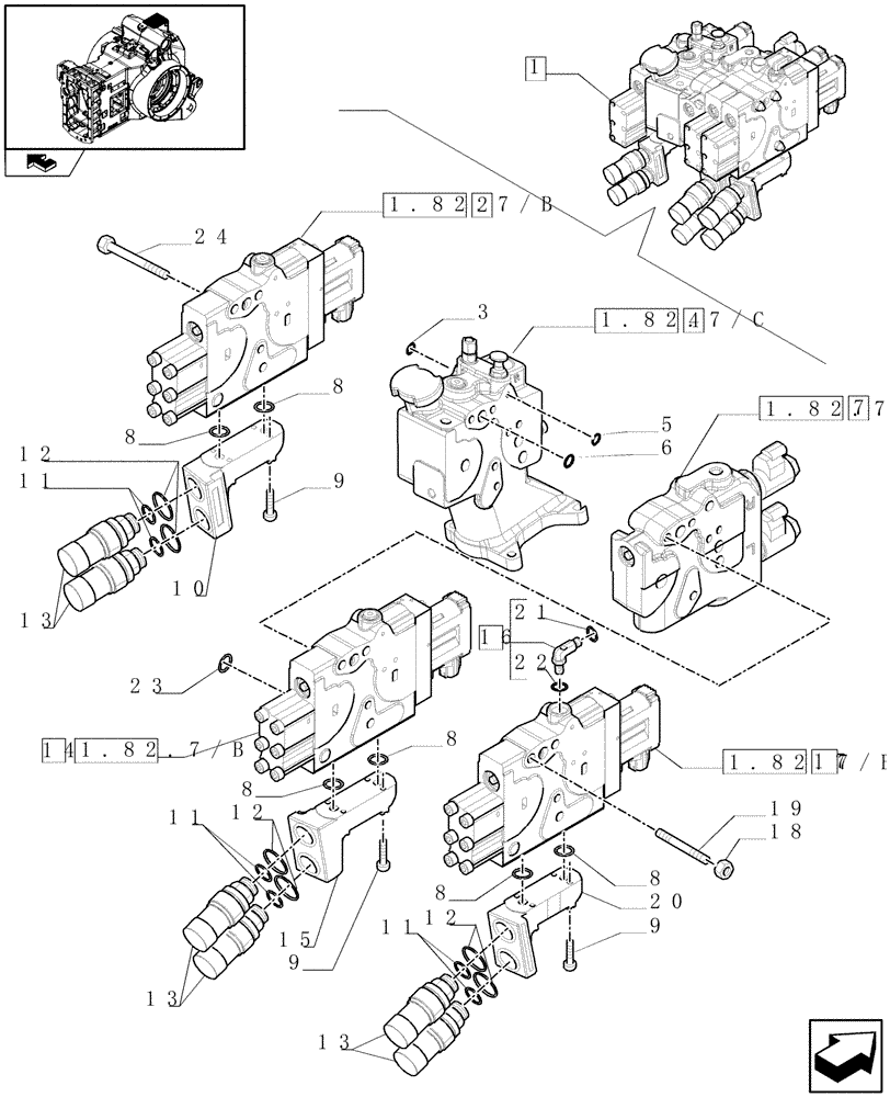 Схема запчастей Case IH PUMA 210 - (1.82.7/ A) - REAR ELECTRONIC REMOTE CONTROL VALVES WITH 3 ELEMENTS - BREAKDOWN (07) - HYDRAULIC SYSTEM