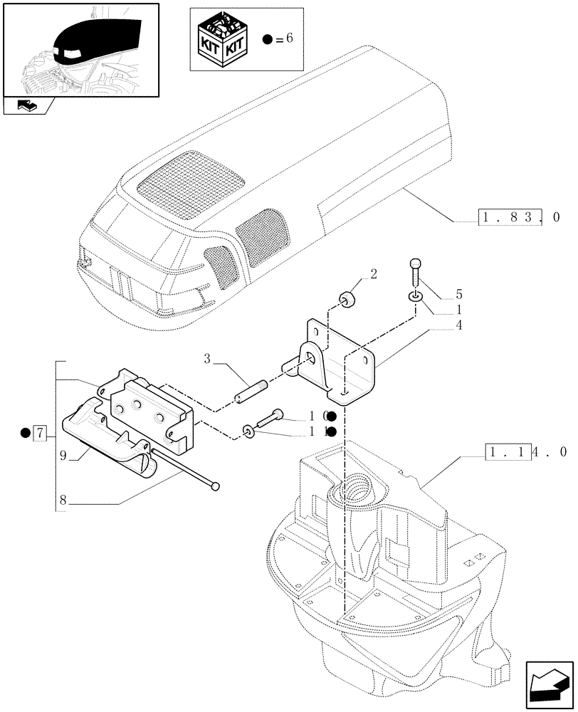 Схема запчастей Case IH FARMALL 75N - (1.83.0[02]) - HOOD LOCK AND FIXING BRACKETS - C6517 (08) - SHEET METAL