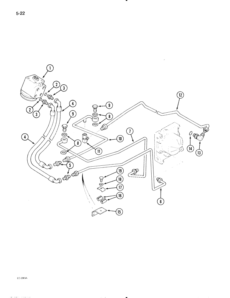 Схема запчастей Case IH 595 - (5-22) - POWER STEERING TUBES, REAR, MFD TRACTOR WITH CAB, WITH OR WITHOUT 2 SPEED POWER SHIFT (05) - STEERING