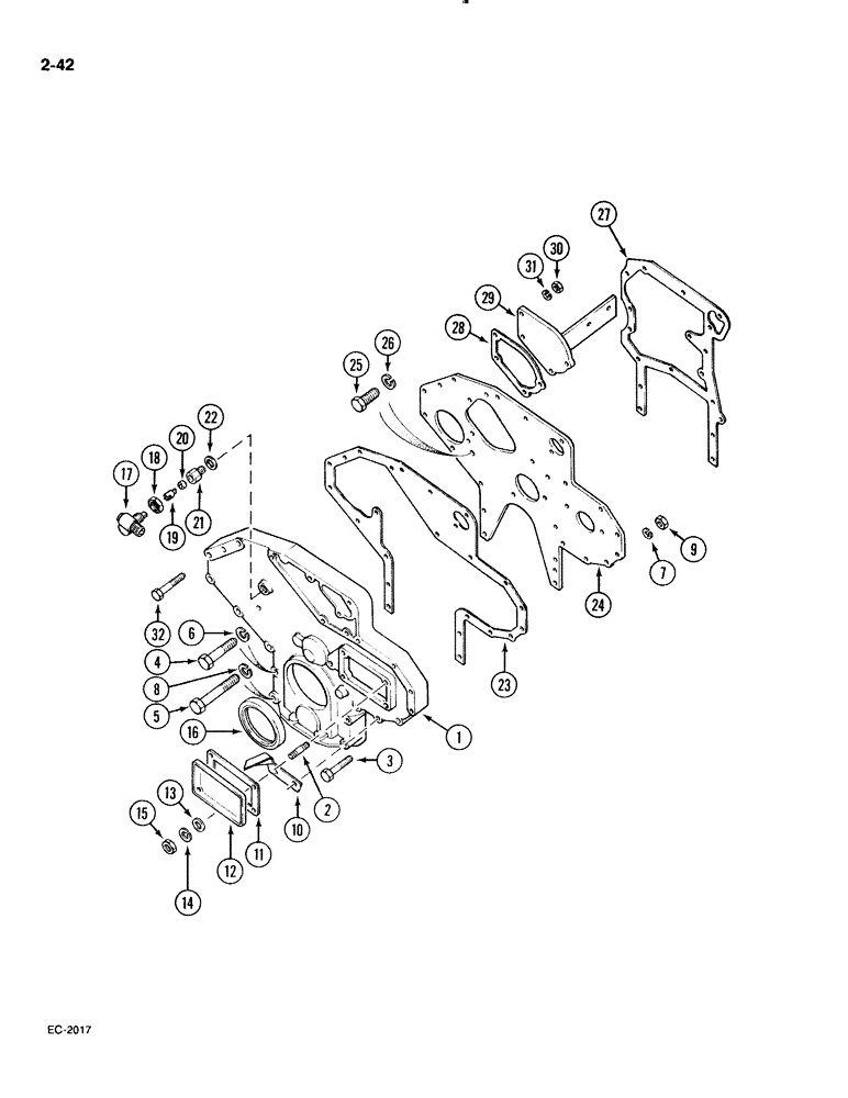 Схема запчастей Case IH 885 - (2-042) - CYLINDER BLOCK FRONT COVER (02) - ENGINE