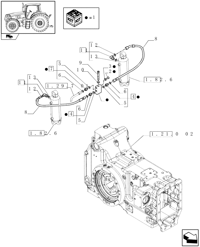 Схема запчастей Case IH PUMA 125 - (1.29.7[02]) - LIFT CYLINDER LUBRICATION PIPES AND REAR LUBRICATION BLOCK (03) - TRANSMISSION