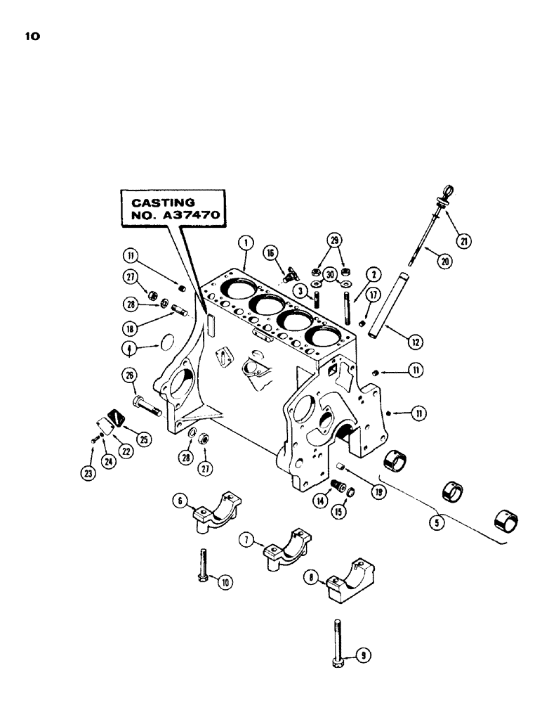 Схема запчастей Case IH 430 - (010) - CYL. BLOCK ASSY., 430 SERIES, 148 B SPARK IGN. ENG., CASTING NO. A37470, W/ FLANGE MNTD OIL FILTER (02) - ENGINE